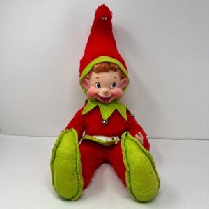 Vintage Rushton Elf Jester Plush Rubber Face Doll 20" Christmas Bells Rare Toy